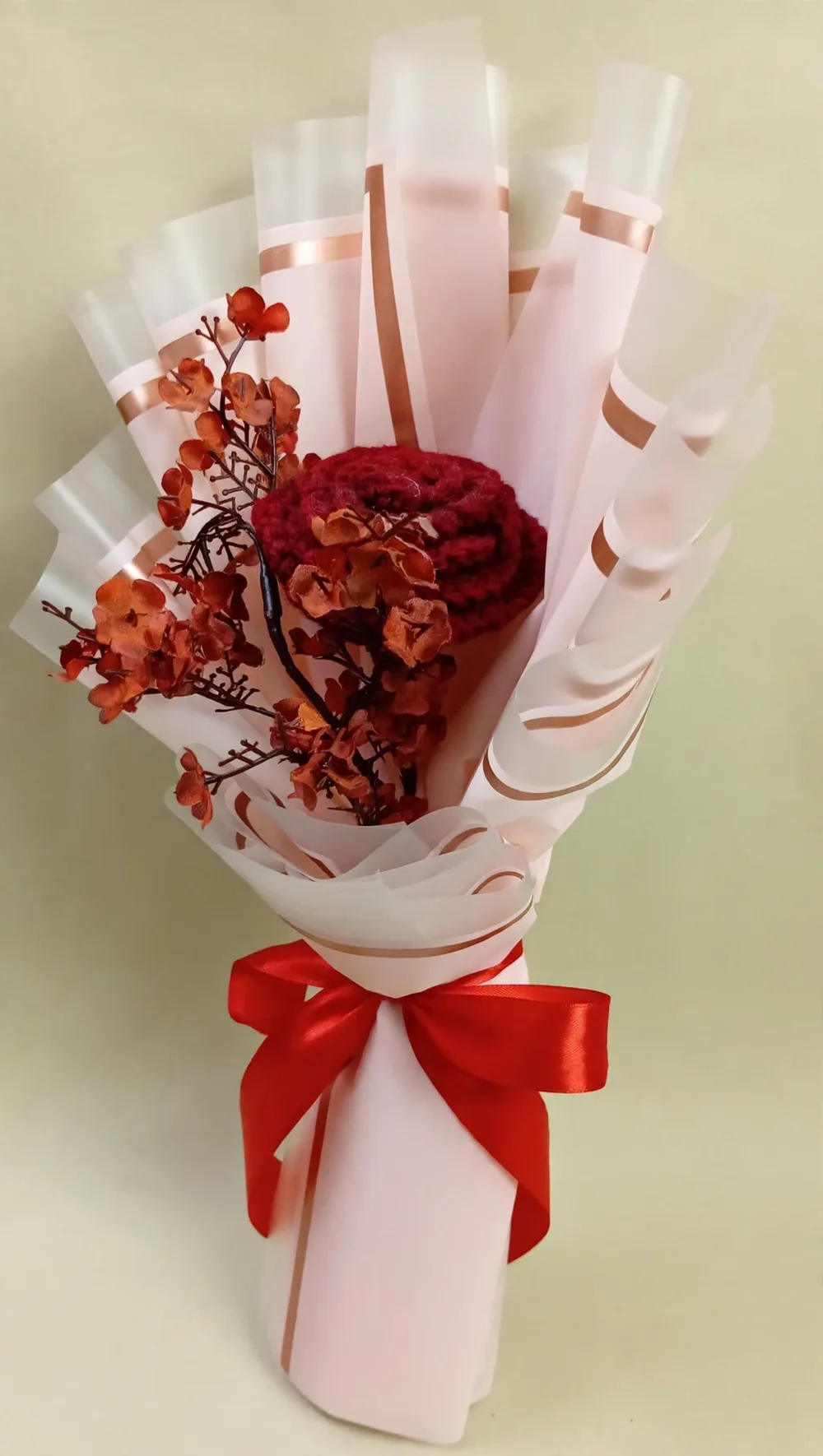 Handmade Crochet Rose Bouquet – Burgundy – Angle View – PakFlowerShop