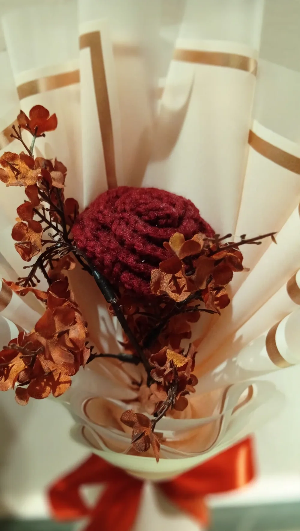 Handmade Crochet Rose Bouquet – Burgundy – Close-up – PakFlowerShop