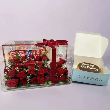 Acrylic Rose & Chocolate Box with Birthday Cake Combo – PakFlowerShop