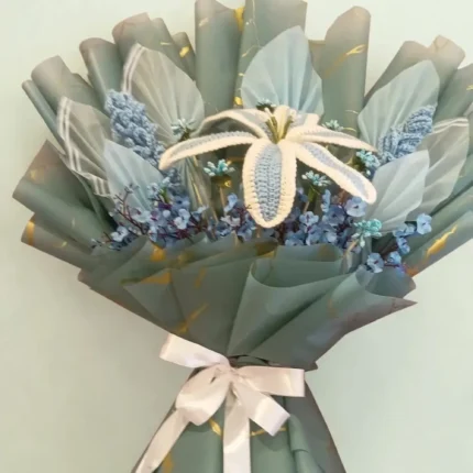 Handmade Crochet Lily Bouquet – Sage Green – PakFlowerShop
